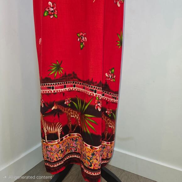 Jane Ashley Red Hawaiian Tropical Floral Maxi Dress Size 2X  Jungle Safari Beach - Picture 7 of 8
